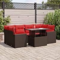 7-delige Loungeset met kussens poly rattan acacia bruin