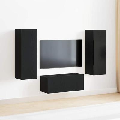4-delige TV-kastenset zwart eiken samengesteld hout