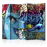 Vouwscherm - Blauwe Graffiti  225x172cm  , gemonteerd geleverd, dubbelzijdig geprint(kamerscherm) - thumbnail