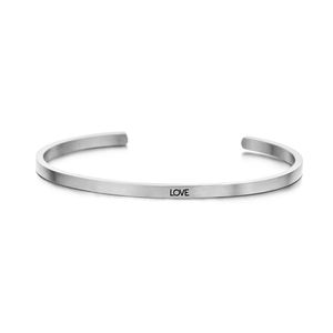 Key Moments 8KM-B00007 Stalen open bangle met tekst love zirkonia one-size zilverkleurig