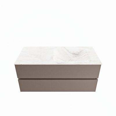MONDIAZ VICA-DLUX 110cm badmeubel onderkast Smoke 2 lades. Inbouw wastafel CLOUD rechts 1 kraangat, kleur Ostra.