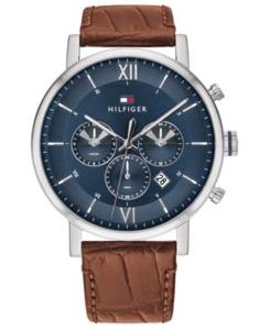 Tommy Hilfiger Herenhorlogemet bruine leren band, 44 mm