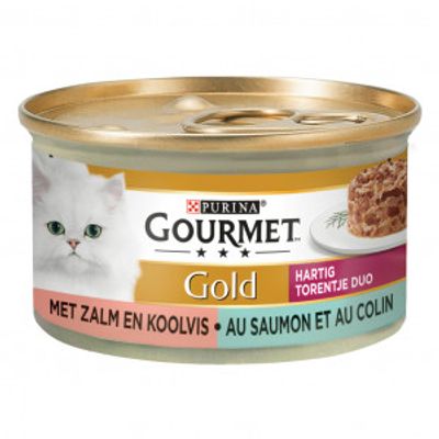 Gourmet Gold Hartig Torentje Duo met zalm en koolvis natvoer kat (24x85 g) 24 x 85 g