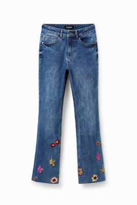 Cropped flared jeans met bloemenborduursel - BLUE - 34