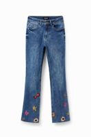 Cropped flared jeans met bloemenborduursel - BLUE - 34