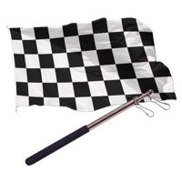 Race auto finish vlag - 90 x 150 cm - met compacte draagbare telescoop vlaggenstok - met schedel en Race auto finish vlag - 90 x 150 cm - met compacte draagbare telescoop vlaggenstok - met schedel en