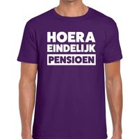 Hoera eindelijk pensioen t-shirt paars heren - thumbnail