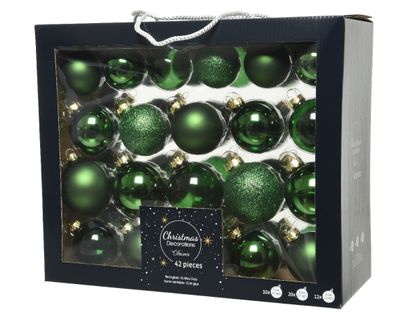Kerstballen mix glas d7 cm dennengroen 42 stuks - Decoris