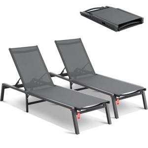 VEVOR 2x ligstoel strandligstoel ligstoel relaxligstoel 182x60x88cm donkergrijs