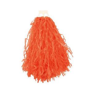 1x Stuks cheerball/pompom met ringgreep - oranje - 28 cm - Cheerleader verkleed accessoires