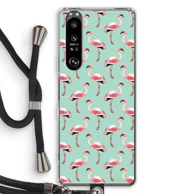Flamingoprint groen: Sony Xperia 1 III Transparant Hoesje met koord