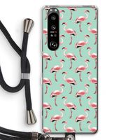 Flamingoprint groen: Sony Xperia 1 III Transparant Hoesje met koord