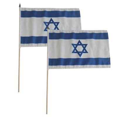 Luxe zwaaivlag Israel - 2x - 30 x 45 cm - polyester - Israelische vlag op stok vlag