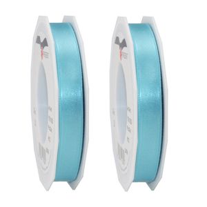 2x Luxe turquoise satijnen lint rollen 1,5 cm x 25 meter cadeaulint verpakkingsmateriaal - Cadeaulinten