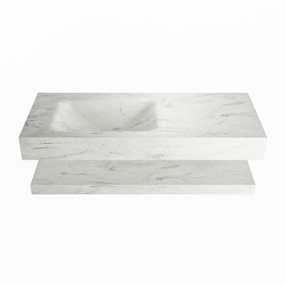 MONDIAZ ALAN-DLUX 110cm planchet Opalo. Vrijhangende wastafel CLOUD links zonder kraangat, kleur Opalo.