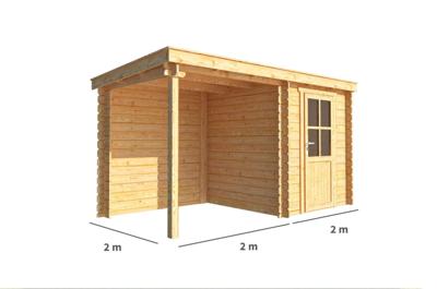 Blokhut met overkapping Els 400 cm bij 200 cm diep Lessenaarsdak - Warentuin collection