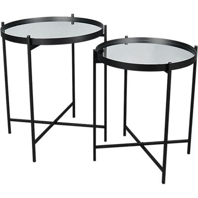 Bijzettafel - Trion Afara - 2-delig - Spiegelglas - Zwart - Metaal