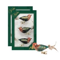 6x stuks luxe glazen decoratie vogels op clip groen/bruin 11 cm