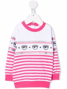 Chiara Ferragni Kids pull rayé à logo imprimé - Blanc