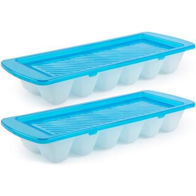 Plasticforte IJsblokjes vormen - 4x stuks - met deksel - blauw - voor 14x ijsklontjes per tray