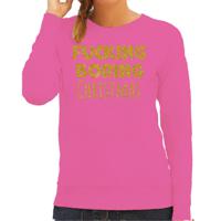 Foute kersttrui/sweater voor dames - Fucking Boring Christmas - roze - glitter goud