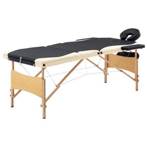 VidaXL Massagetafel inklapbaar 3 zones hout zwart en beige