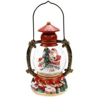 Snowglobe glitter lantaarn - rood - kerst scene - D10 x H21 cm - met licht en muziek - thumbnail