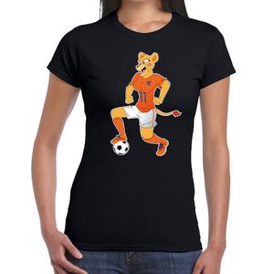 Nederland supporter t-shirt Leeuwin met voetbal zwart dames