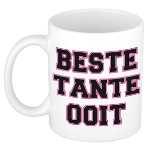 Beste tante ooit kado mok / beker wit met roze hartjes - verjaardagscadeau