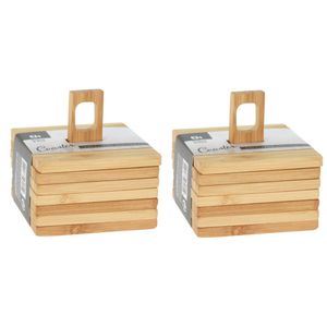 Onderzetters voor glazen - 12x stuks - bruin - bamboo hout - 9 x 9 cm