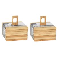 Onderzetters voor glazen - 12x stuks - bruin - bamboo hout - 9 x 9 cm - thumbnail