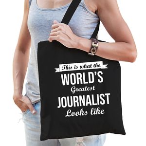 Worlds greatest journalist tas zwart volwassenen - werelds beste journalist cadeau tas   -