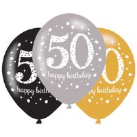 Ballonnen 50 Jaar Happy Birthday Zilver, Goud En Zwart