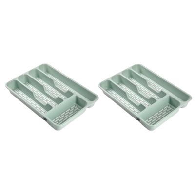 Plasticforte Bestekbak - 2x stuks - bestekhouder - 5 vaks - groen - 33 x 24 x 4 cm - Kunststof