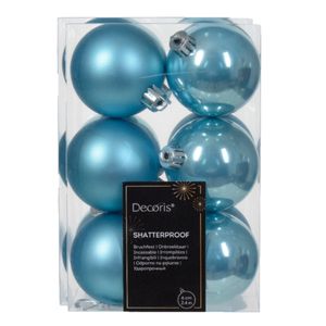 Decoris kerstballen - 24x - kunststof - ijsblauw - 6 cm