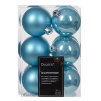 Decoris kerstballen - 24x - kunststof - ijsblauw - 6 cm