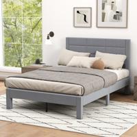 Bedframe Voor 200 x 140 cm Matras Velours Stof Gevoerd Tweepersoonsbed Platformbed Grijs
