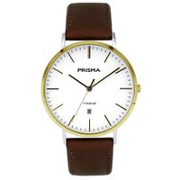 Prisma P.1489 Horloge titanium-leder goudkleurig-wit-bruin 41 mm - thumbnail