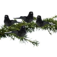 4x stuks kunststof decoratie vogels op clip zwart 12 cm - thumbnail