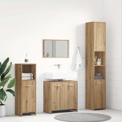 4-delige Badkamermeubelset bewerkt hout artisanaal eikenkleur