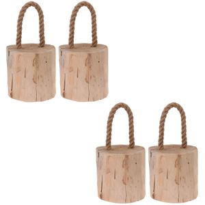 4x Deurstoppers teak met draagtouw 14 cm