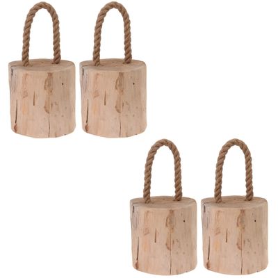 4x Deurstoppers teak met draagtouw 14 cm