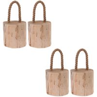 4x Deurstoppers teak met draagtouw 14 cm