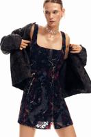 Devoré jurk met bandjes - BLACK - L