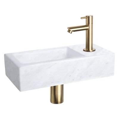 Differnz Helios fonteinset - 37.5x18.5x9.5cm - Rechthoek - 1 kraangat - Recht matte gouden kraan - Mineraalsteen Marmer 38.401.43