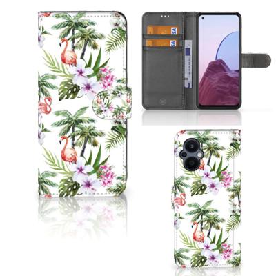 OPPO Reno 8 Lite | OnePlus Nord N20 | Telefoonhoesje | Met pasjeshouder | Flamingo Palms