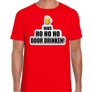 Niks ho ho ho bier doordrinken foute Kerst t-shirt rood voor heren