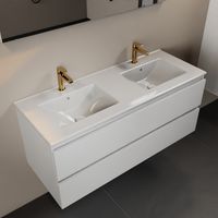 MONDIAZ AIVY 120cm badmeubel Talc, wastafel glanzend wit keramiek dubbel 2 kraangaten met spiegel (M60104 - AI-M120TADU - AI-S120X73)