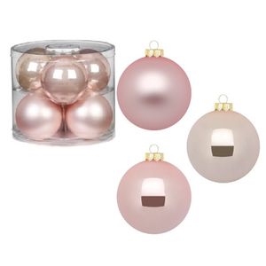 12x stuks glazen kerstballen 10 cm parel roze glans en mat