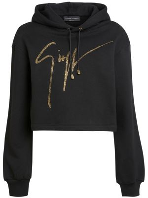 Giuseppe Zanotti hoodie Mailena à logo orné de cristaux - Noir
